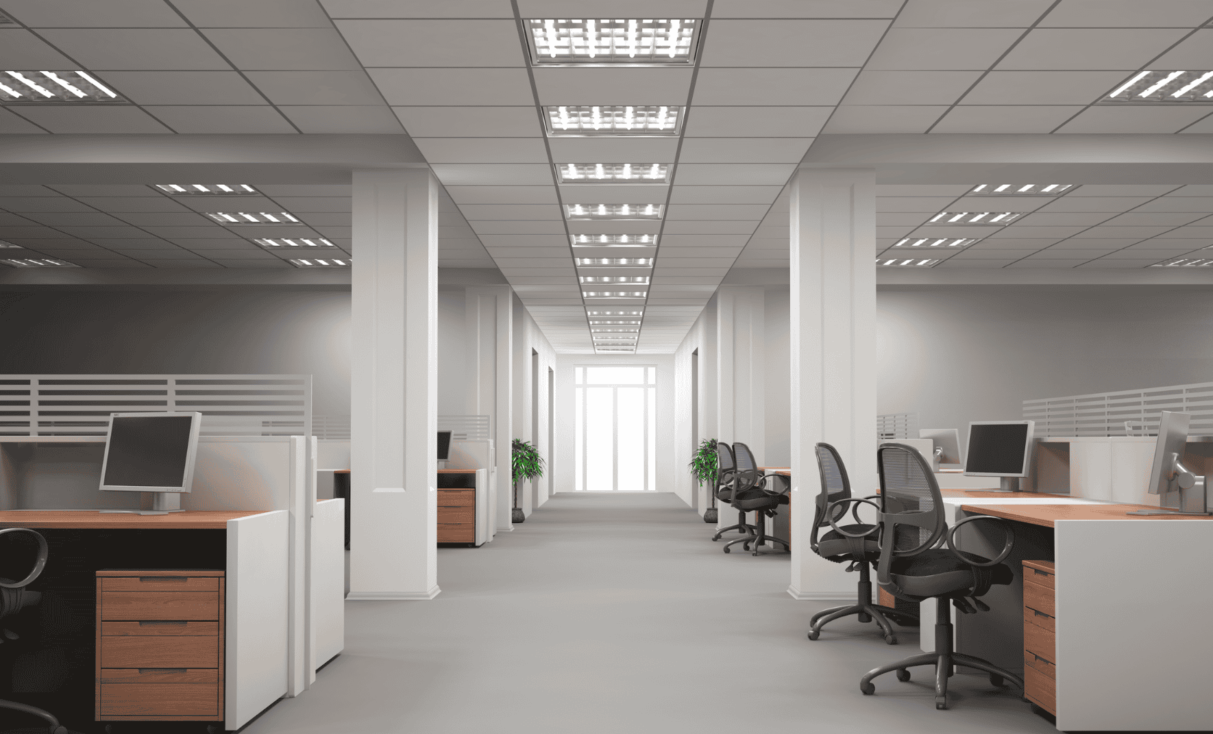 Modern empty office with desks and computers
